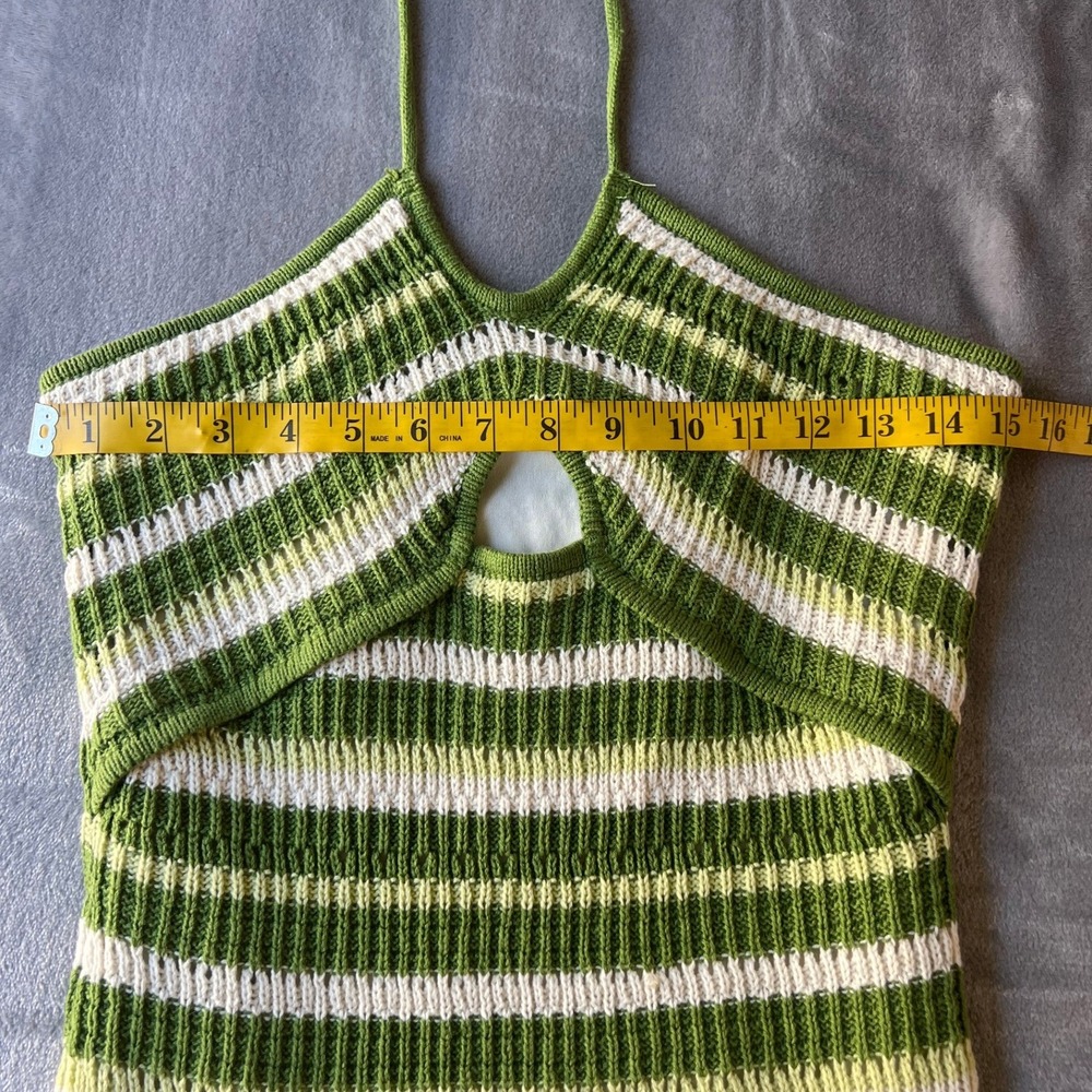 Sincerely Jules Green Striped Crochet Halter Midi Dress Keyhole Cutout Size M - Picture 8 of 9